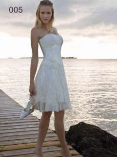   Knee length Beach Chiffon Lace Wedding Dress Bridal Gown Size  