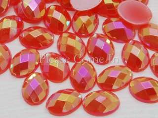 100 pieces of oval faceted flat back acrylic glossy pearl rhinestones 