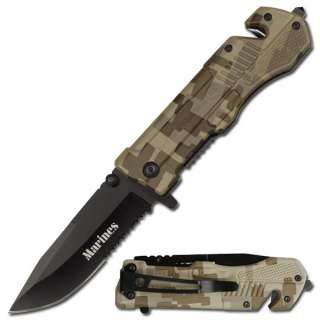 Camo Gun Handle  Marines  Spring Assisted Pocket Rescue Knife T513DM 
