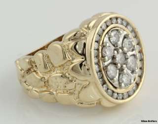 00ctw Genuine Diamond Cluster Nugget Mens Ring   10k White & Yellow 