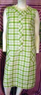 60s Green/white Plaid cottonblend Summer dress 38 38 42  