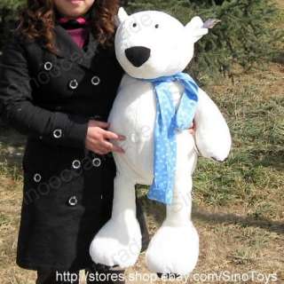 High quality giant plush Large smiling white polar bear, with a blue 