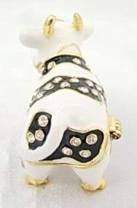 NEW Black White Cow Crystals Hinged Trinket Box Gold  