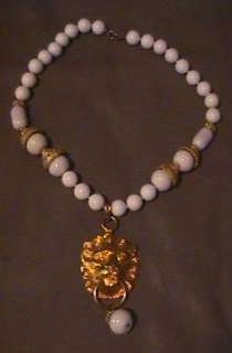 LARGE DONALD STANNARD WHITE & GOLD LION HEAD NECKLACE  