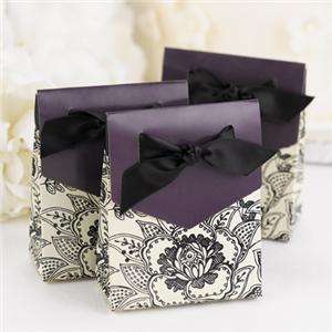   Favor Candy Floral Purple Black White Tent Gift Boxes Ribbon  
