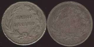 ECUADOR RARE SET 2 COINS 1/2 DECIMO 1884 / 6   