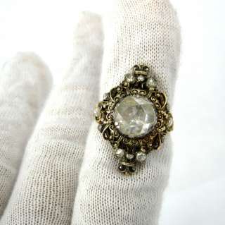 Antique Georgian 2.5ct Rose Cut & 0.50ct Diamond Silver & Gold Ring 