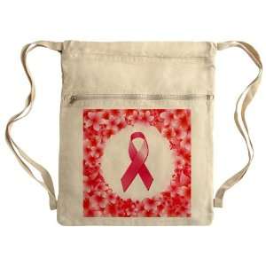   Bag Sack Pack Khaki Cancer Pink Ribbon Flower 