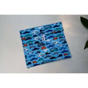   Luau Wrap Reusable Sandwich Bag in Blue Cars Organic Cotton Fabric