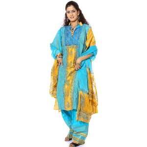   and Mustard Salwar Kameez Fabric with Painted Paisleys   Pure Cotton