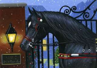 Black horse Christmas sleigh winter snow iron gate limited edition 
