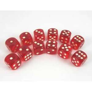   Red Glow in the Dark Dots Standard Dice D6 16mm 12 Dice Toys & Games