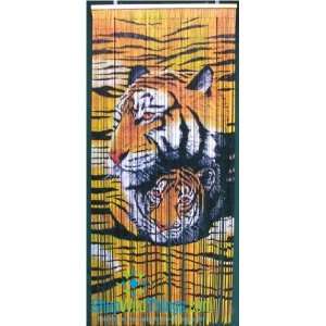  Tiger Mom and Cub Bamboo Painted Beaded Curtain