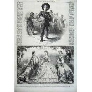   1862 Paris Fashion Dresses News Boy Selling Newspapers