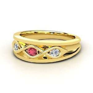  Triple Twist Ring, 18K Yellow Gold Ring with Ruby 