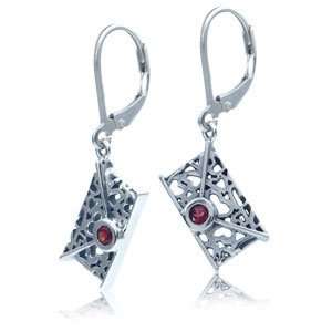  REAL Red Garnet Silver Filigree ENVELOPE Earrings Jewelry