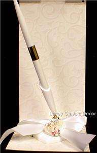 sweet Dreamsicles wedding Guest Book PEN with HOLDER White satin heart 