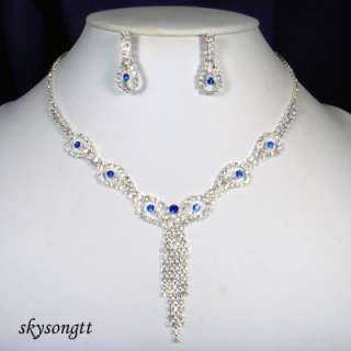 Swarovski Blue Clear Crystal Wedding Necklace SetS1647N  