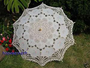 Belgian lace embd Ivory wedding parasol umbrella EC  