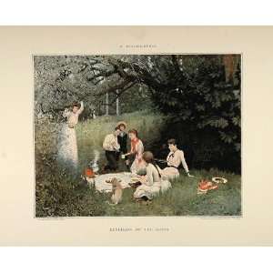  1896 Print Lunch Grass Victorian Picnic M Realier Dumas 