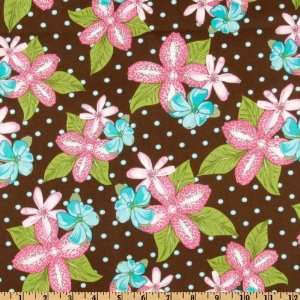  44 Wide Pacific Trade Winds Large Florals Brown Fabric 