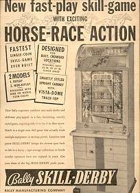 Bally Skill Derby game 1960 Ad  horse race action  