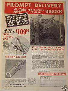 1946 ADAMS EQUIPMENT CO. EASYWAY POSTHOLE DIGGER AD  