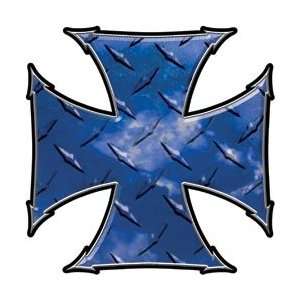 Maltese Cross Decal Diamond Plate Blue   4 h   REFLECTIVE 