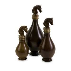  Imax 29600 3 Set of 3 Noble Bottle With Horse Stopper 