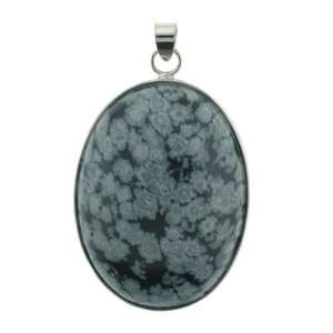  Pendants   Snow Flake Obsidian Oval Inlay Silver Plated Base Metal 