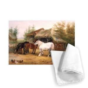  Carthorses in a farmyard by Edwin Frederick   Tea Towel 