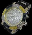 Row Iced out Colour CZ Stone Chrome Hiphop Bling Rubber strap Watch