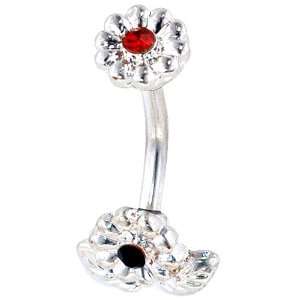 Belly Navel Ring Red Crystal Top Bottom Flowers Belly Navel Ring Body 