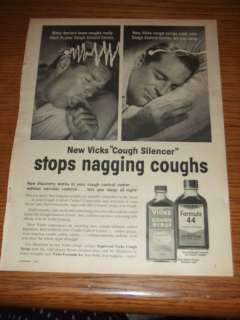 VINTAGE 1961 Vicks Cough Syrup Formula 44 Print Ad Art  