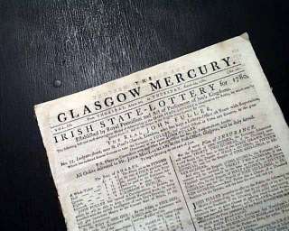Rare 1780 GLASGOW SCOTLAND Revolutionary War Newspaper  