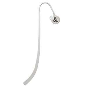 Ampersand 1/2 Disc Silver Plated Charm Bookmark with Clear Crystal 