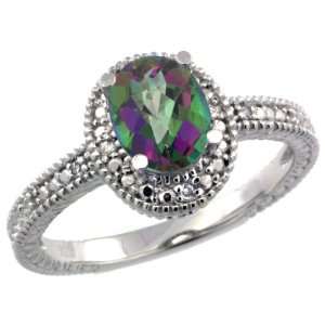  Sterling Silver Vintage Style Oval Mystic Topaz Stone Ring 
