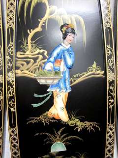 Oriental Chinese Lacquer Wall Decor Plaque, Four Beauties Design Asian 