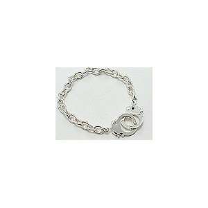   Hand Cuff Lock/Charm Chain Bracelet Silver Love Tied 