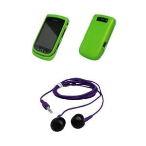  Neon Green Rubberized Snap On Cover Case + Purple 3.5mm 