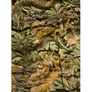 Detail, Ancient Glazed Ceramic Dragon Motif on Mausoleum Wall, China 