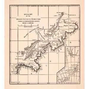  1900 Wood Engraving Belgica Strait Antarctica Map 