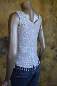 vth 60s GoGo GLAM white PEARLESCENT FRINGE TaNK ToP S  