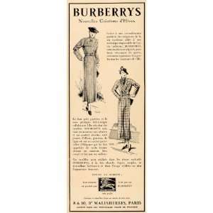  1934 French Ad Vintage Burberry Womens Winter Coat Suit 