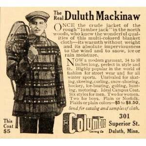  1912 Vintage Ad Columbia Duluth Mackinaw Coat Snowshoe 302 