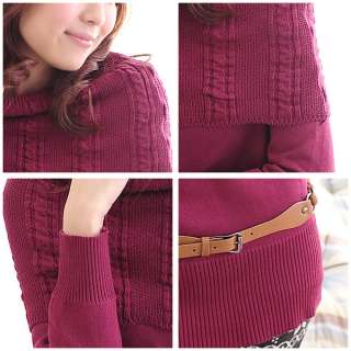 Women Korea Knit Pullover Sweater Jumper Top Scarf Belt  