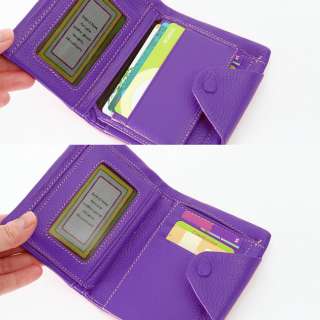 Genuine Leather Medium Bifold Wallet Back,Green,Pink,Purple,Orange 