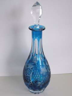 AJKA MARSALA BLUE CASED CUT TO CLEAR CRYSTAL DECANTER  