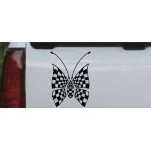 Black 10in X 7.1in    Race Flag Butterfly Butterflies Car Window Wall 