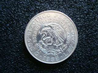 1959 MEXICO 5/CINCO PESOS SILVER COIN CARRANZAS BIRTH  